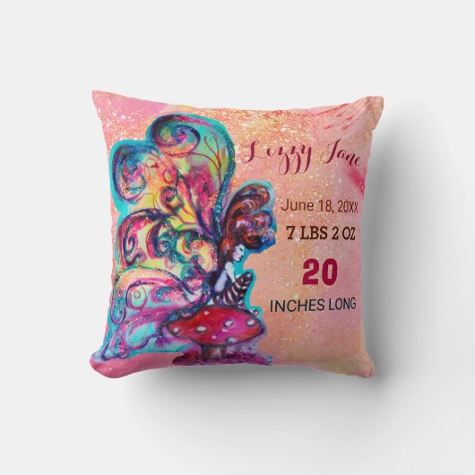 小小妖精や小人キノコ赤ちゃんシャワーベビー誕生統計 クッション (正面)