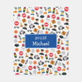 小少年警察官パターン・キッズ フリースブランケット (正面)