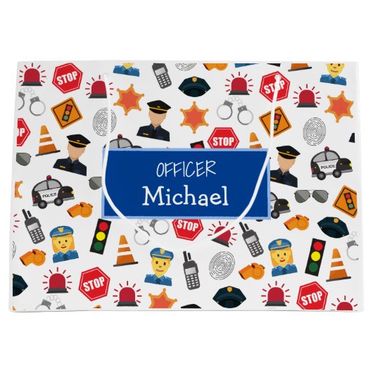 小少年警察官パターン・キッズ ラージペーパーバッグ (正面)