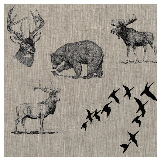 小屋のコレクションの森林動物 ファブリック (見本)