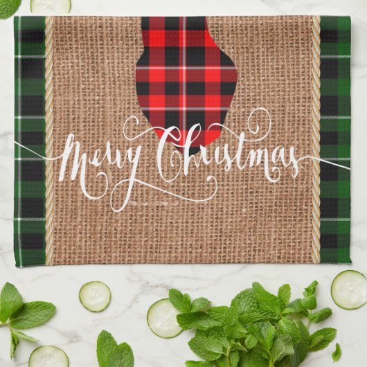 小屋のスタイル-バーラップ及び格子縞の格子縞のシカの頭部 キッチンタオル (折り畳み)