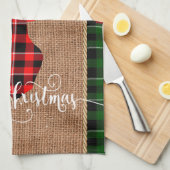 小屋のスタイル-バーラップ及び格子縞の格子縞のシカの頭部 キッチンタオル (四つ折り)