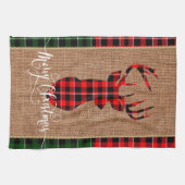 小屋のスタイル-バーラップ及び格子縞の格子縞のシカの頭部 キッチンタオル (横)