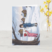 小屋の前の雪だるま カード (黄色い花)