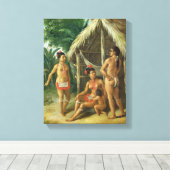 小屋の外の風下の島カリブファミリー， c.17 キャンバスプリント (インサイチュ (ウッドフロア))