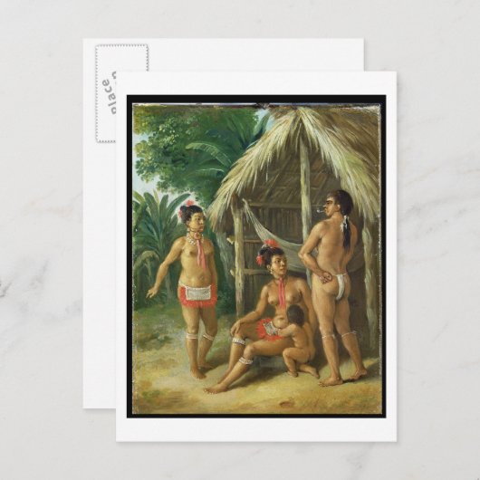 小屋の外の風下の島カリブファミリー， c.17 ポストカード (正面/裏面)