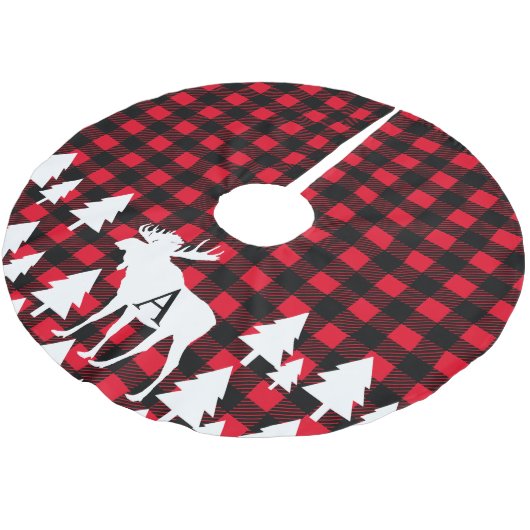 小屋の素朴なアメリカヘラジカのバッファローの点検の格子縞の姓 ブラッシュドポリエステルツリースカート (アングル)