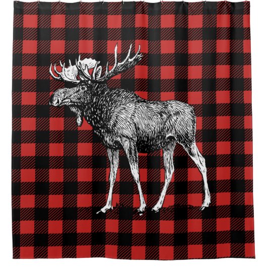 小屋の素朴なアメリカヘラジカ及びバッファローの格子縞 シャワーカーテン (正面)