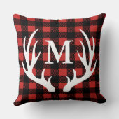 小屋の素朴なシカの(雄ジカの)枝角のバッファローの点検の格子縞 クッション (裏面)