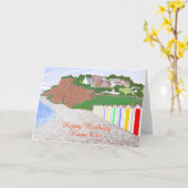 小屋場面、誕生日を浜に引き上げて下さい、一流の前部を加えて下さい カード (黄色い花)