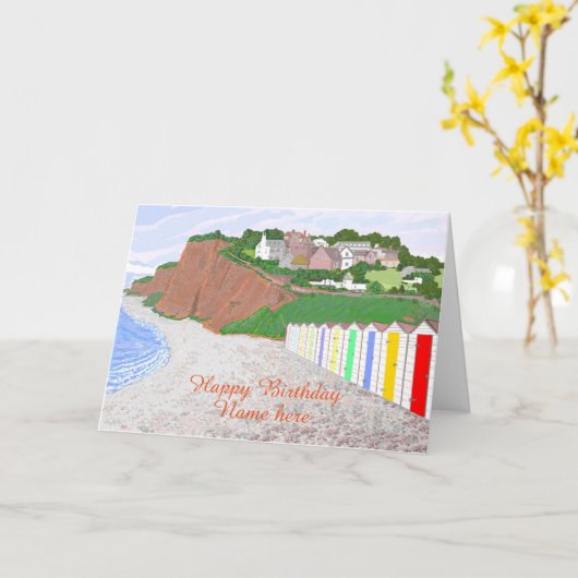 小屋場面、誕生日を浜に引き上げて下さい、一流の前部を加えて下さい カード (黄色い花)