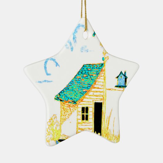 小屋、木および巣箱との場面を耕作して下さい セラミックオーナメント (右)