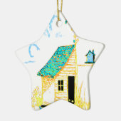 小屋、木および巣箱との場面を耕作して下さい セラミックオーナメント (左)