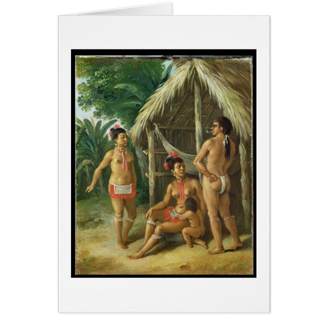 小屋、c.17の外のリーワード諸島のカリブ族家族 (正面)