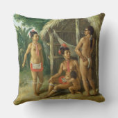 小屋、c.17の外のリーワード諸島のカリブ族家族 クッション (裏面)