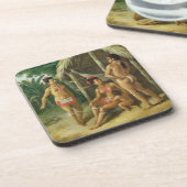 小屋、c.17の外のリーワード諸島のカリブ族家族 コースター (左側)