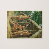 小屋、c.17の外のリーワード諸島のカリブ族家族 ジグソーパズル (横)