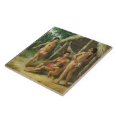 小屋、c.17の外のリーワード諸島のカリブ族家族 タイル (側面)