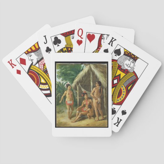 小屋、c.17の外のリーワード諸島のカリブ族家族 トランプ (裏面)