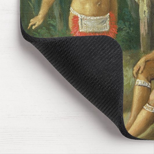 小屋、c.17の外のリーワード諸島のカリブ族家族 マウスパッド (コーナー)