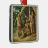 小屋、c.17の外のリーワード諸島のカリブ族家族 メタルオーナメント (右)