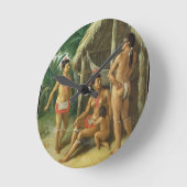 小屋、c.17の外のリーワード諸島のカリブ族家族 ラウンド壁時計 (傾斜)