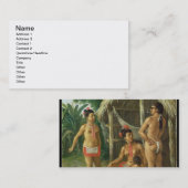 小屋、c.17の外のリーワード諸島のカリブ族家族 名刺 (正面/裏面)