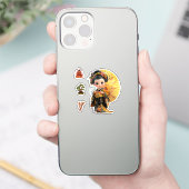 小岸人形ブラックと金ゴールド付き傘。 シール (スマートフォン)