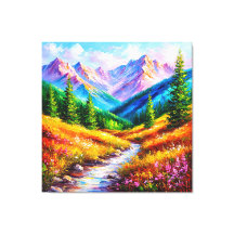 小川と野花のある活気ある山の風景