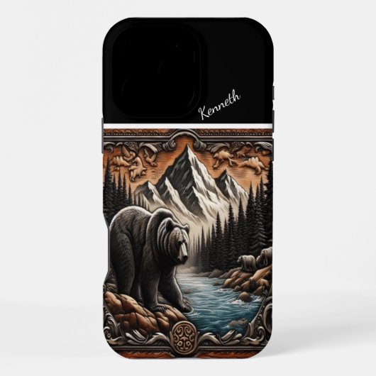 小川のそばのグリズリー iPhoneケース (裏面)