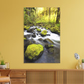 小川の岩に覆われた苔で流れる水 キャンバスプリント (インサイチュ (リビング))