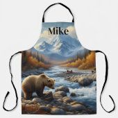 小川の水彩グリズリーベア メンズ ネイチャー エプロン (正面)