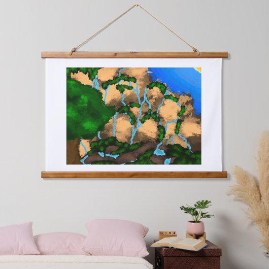 小川絵を描が落ちてい走る崖だ。 吊り下げ型タペストリー (寝室)