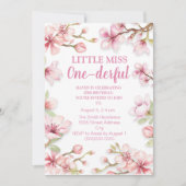 小恋しく思一ダーフル1歳の誕生日ピンクフローラ 招待状 (正面)