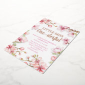 小恋しく思一ダーフル1歳の誕生日ピンクフローラ 箔招待状 (回転した状態)