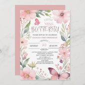 小恋しく思蝶ピンクフローラ1st誕生日 招待状 (正面/裏面)