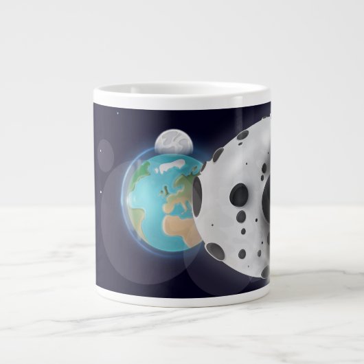 小惑星が地球に衝突! ジャンボコーヒーマグカップ (正面)