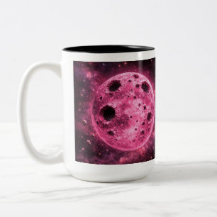 小惑星の穴が開いたピンクの月 ツートーンマグカップ
