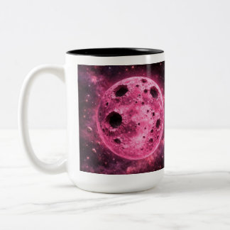 小惑星の穴が開いたピンクの月 ツートーンマグカップ