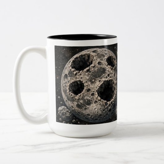 小惑星の穴のある月 ツートーンマグカップ (左)