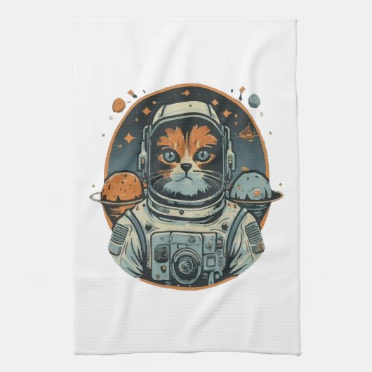 小惑星上の猫宇宙飛行士 キッチンタオル (縦)