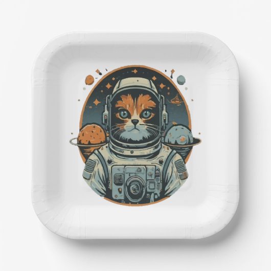 小惑星上の猫宇宙飛行士 ペーパープレート (正面)