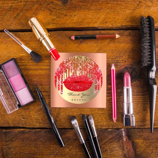 小感謝してい商名金ゴールド赤い唇 ラウンドシール