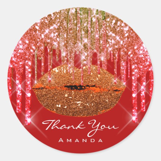 小感謝してい商社名グリッターDrip赤い唇 ラウンドシール (正面)