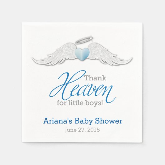 小感謝してい男の子の赤ちゃんシャワーのナプキンスのための天国 スタンダードカクテルナプキン (正面)