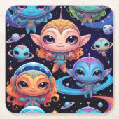 小数々の色エイリアン宇宙 スクエアペーパーコースター (正面)