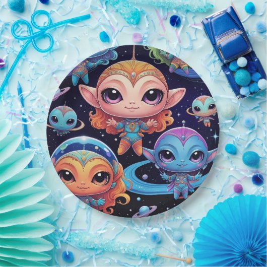 小数々の色エイリアン宇宙 ペーパープレート (パーティー)