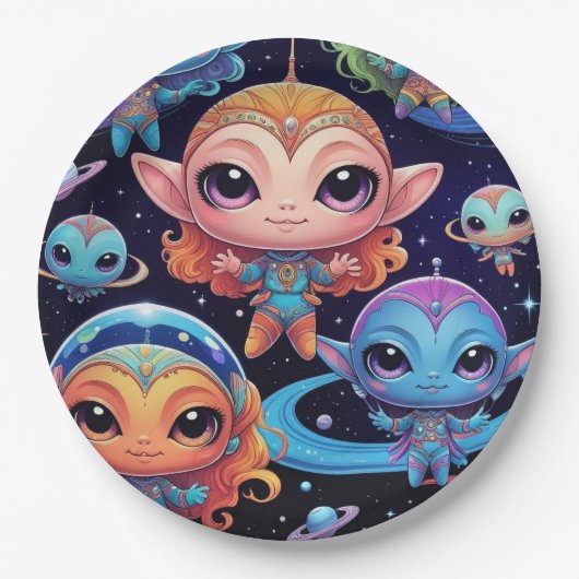 小数々の色エイリアン宇宙 ペーパープレート (正面)