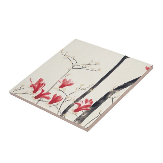 小林古径によるマグノリアの木、ヴィンテージ・ネイチャー タイル (側面)