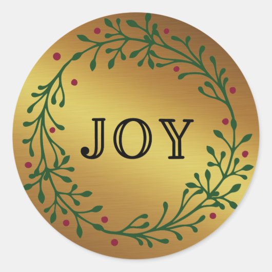 小枝と果実のリース – 金箔 – Joy ラウンドシール (正面)
